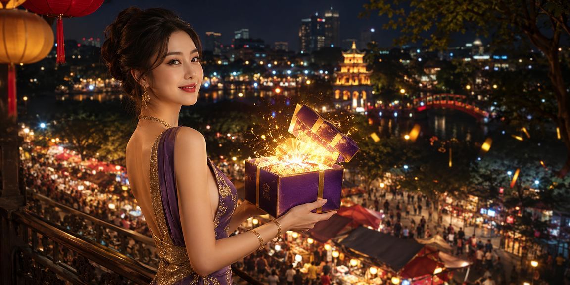 Không khí giải trí buổi tối tại chợ đêm Hà Nội với màn hình kết quả xổ số
